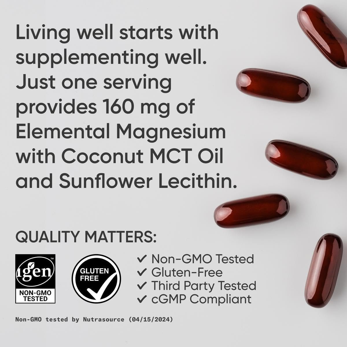 Sports Research® Magnesium Glycinate - Supports Restful Sleep & Enzymatic Processes - 160 mg Chelated Magnesium - Liquid Softgel - 60 Count - Image 4