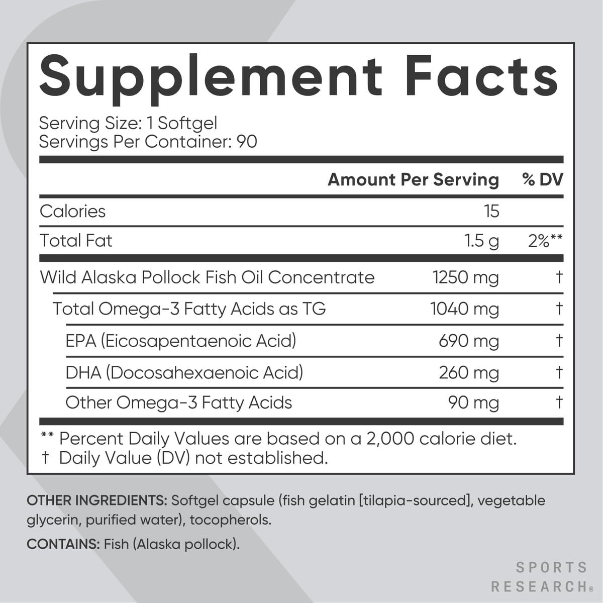 Sports Research Triple Strength Omega 3 Fish Oil - Burpless Fish Oil Supplement w/EPA & DHA Fatty Acids from Single-Source Wild Alaskan Pollock - 1250 mg, 90 ct - Image 5