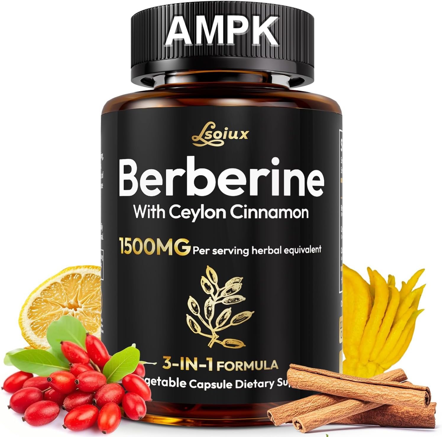 Premium Berberine Supplement Supports AMPK Metabolic, Liposomal Berberine with Ceylon Cinnamon - Classic 1500mg Formula for Healthy Metabolism & Weigh*t - 3X Absorption - Vegan, Non-GMO, 120 Count