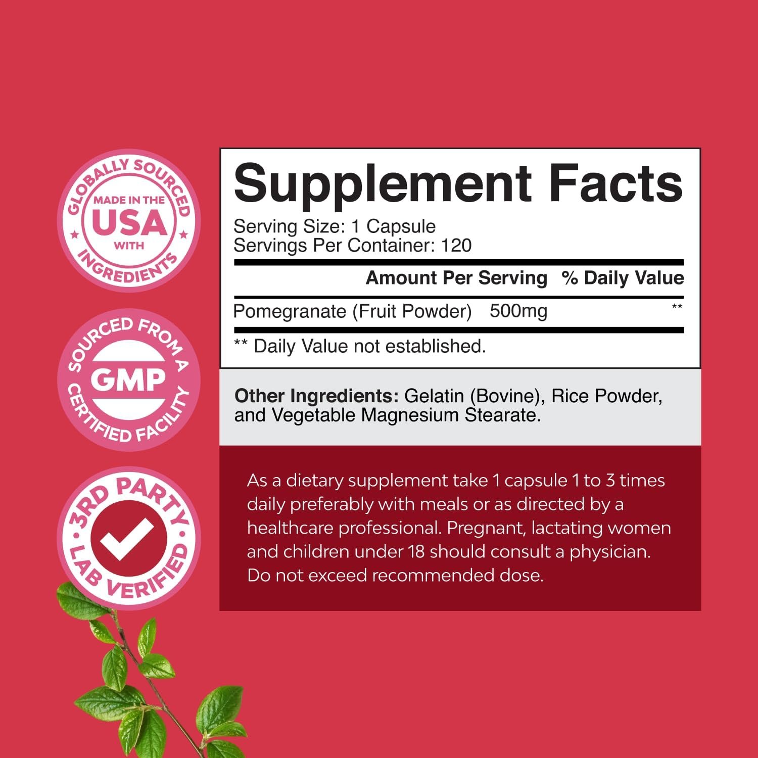 Advanced Antioxidant Superfood Pomegranate Supplement - Natural Pomegranate Extract Polyphenols Supplement for Heart Health and Joint Support - Reds Superfood Powder Capsules for Men and Women 120ct - Image 3