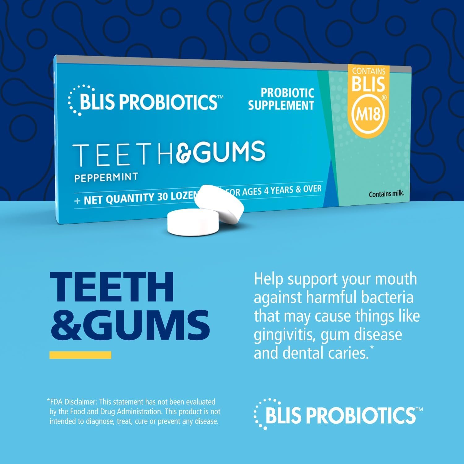 BLIS Teeth & Gums Oral Probiotics for Mouth M18 Formula Available, 2.5 Billion Cfu - Mouth Probiotic for Tooth and Gum Health, Adults and Kids - Sugar-Free Lozenges, 30 Day Supply - Image 2