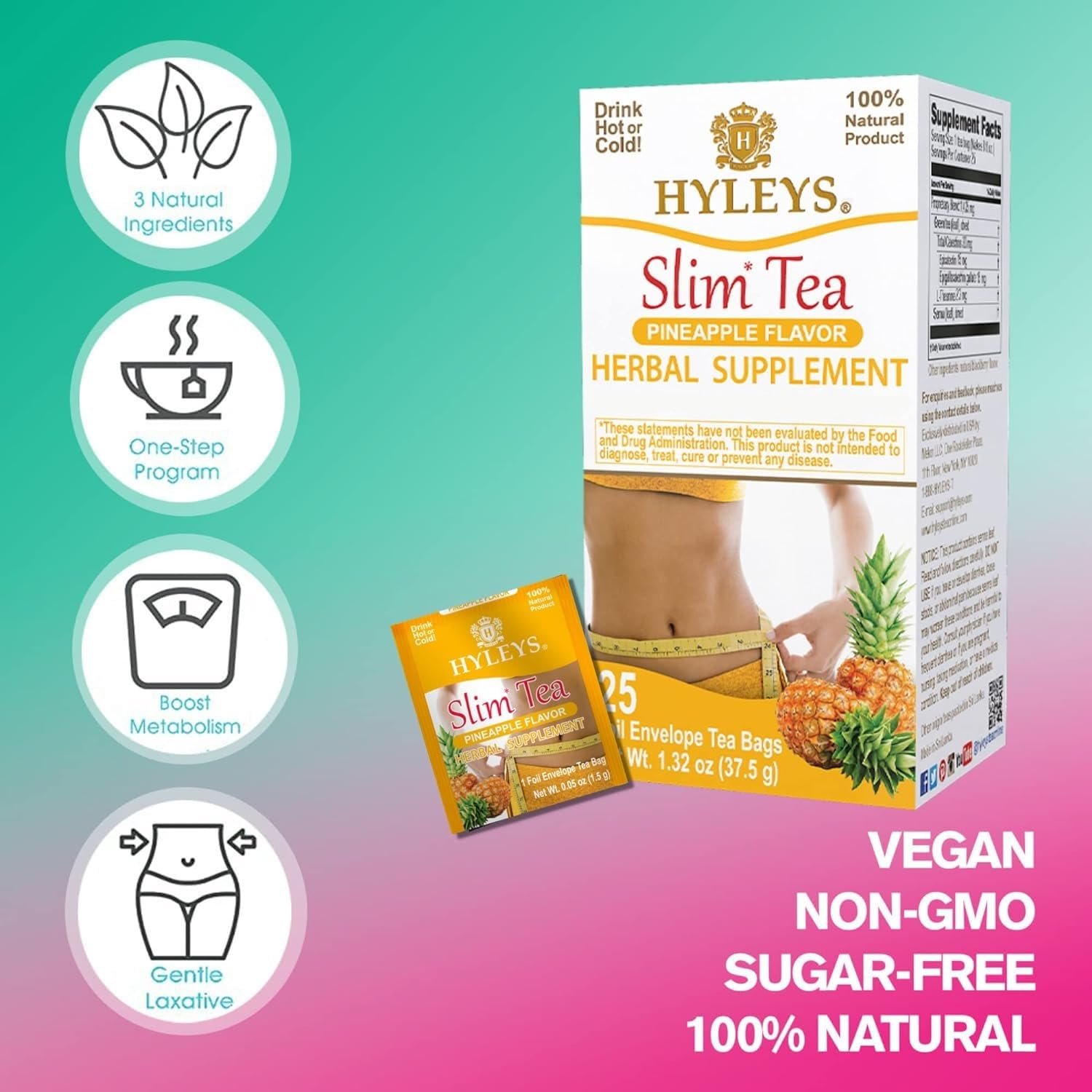 Hyleys Slim Tea Weight Loss Herbal Supplement with Pineapple - Cleanse and Detox - 50 Tea Bags (1 Pack) - Image 10
