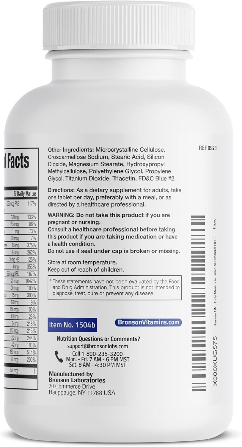 Bronson ONE Daily Mens 50+ Complete Multivitamin Multimineral, 180 Tablets - Image 8