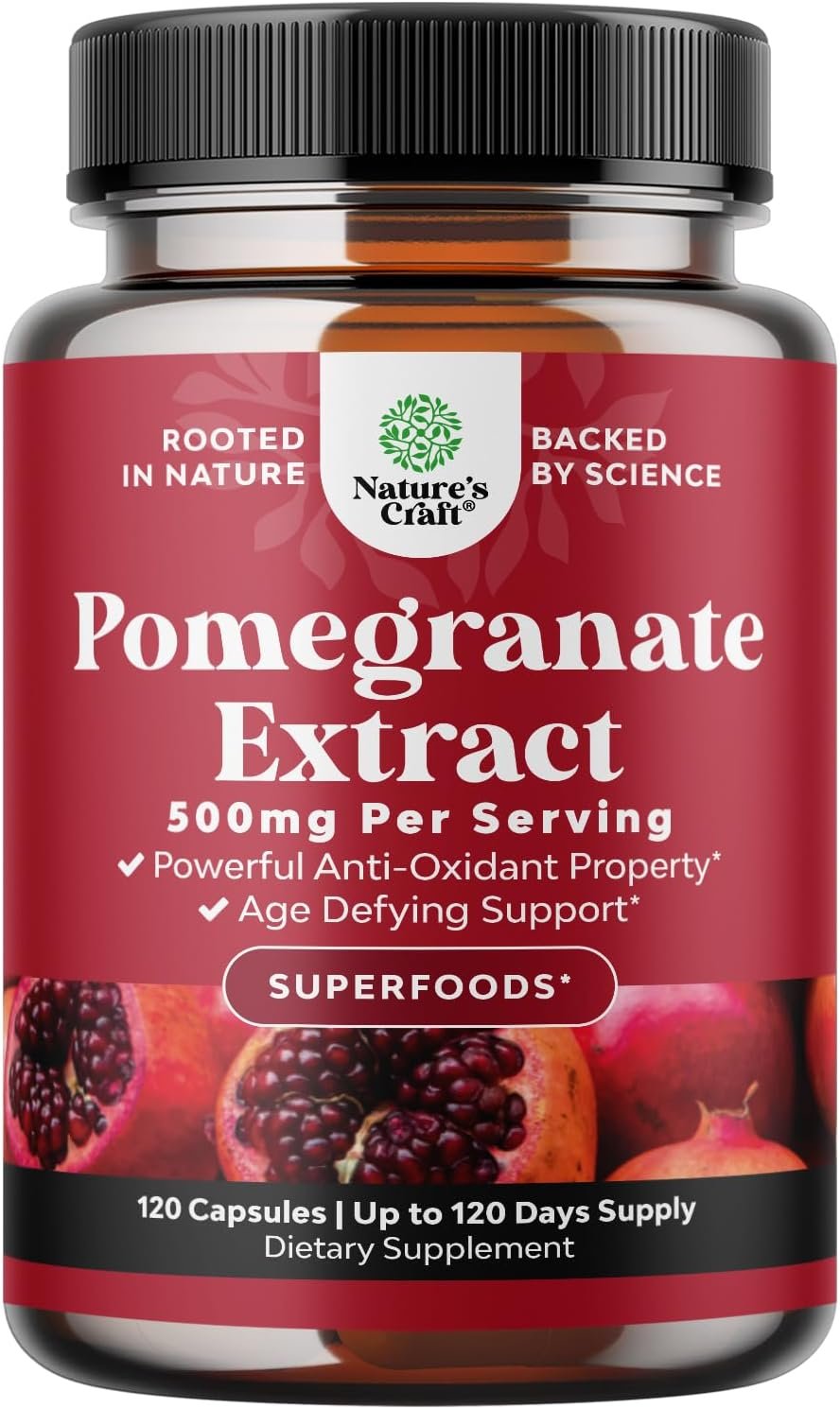 Advanced Antioxidant Superfood Pomegranate Supplement - Natural Pomegranate Extract Polyphenols Supplement for Heart Health and Joint Support - Reds Superfood Powder Capsules for Men and Women 120ct