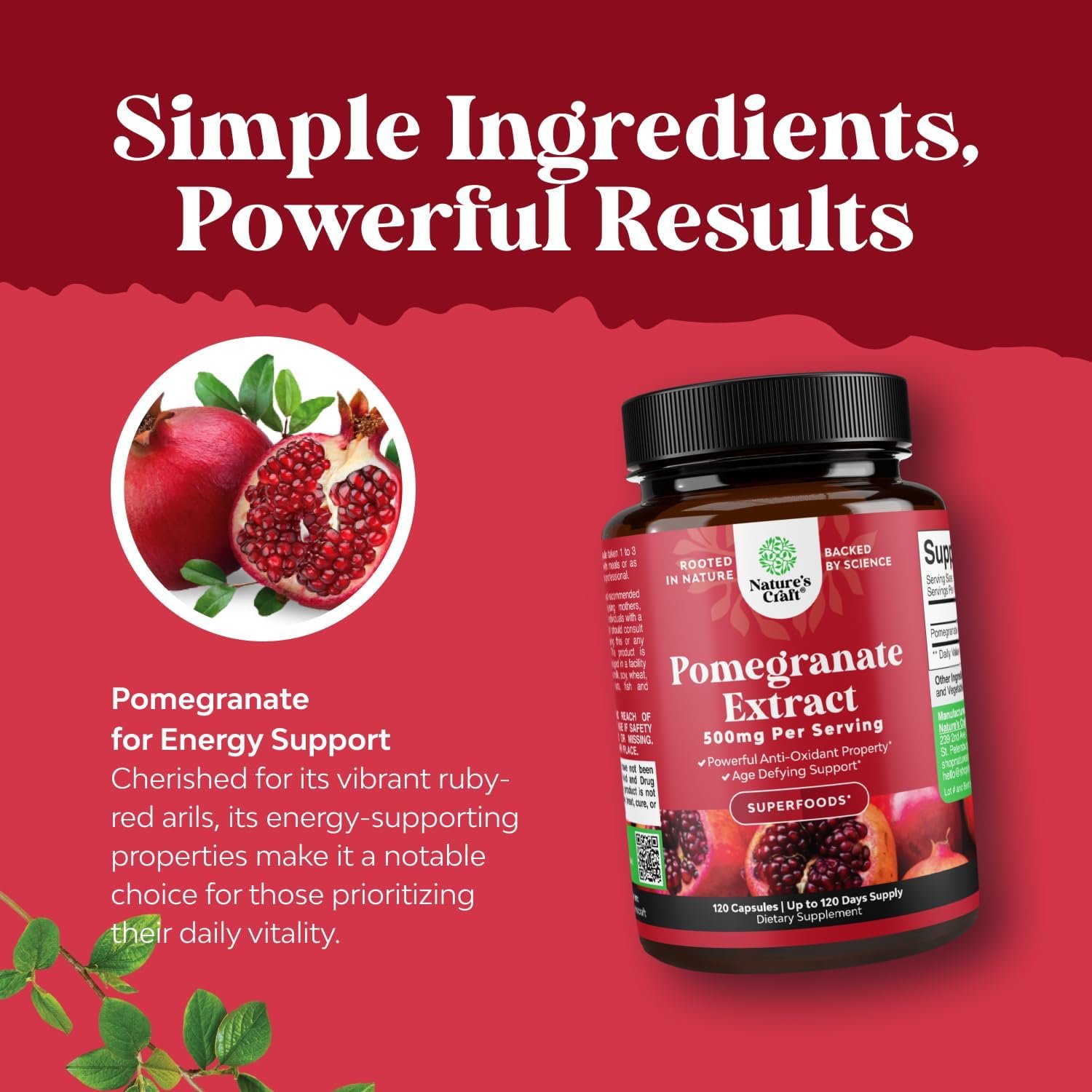 Advanced Antioxidant Superfood Pomegranate Supplement - Natural Pomegranate Extract Polyphenols Supplement for Heart Health and Joint Support - Reds Superfood Powder Capsules for Men and Women 120ct - Image 5