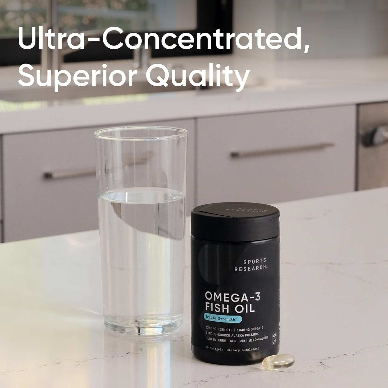 Sports Research Triple Strength Omega 3 Fish Oil - Burpless Fish Oil Supplement w/EPA & DHA Fatty Acids from Single-Source Wild Alaskan Pollock - 1250 mg, 90 ct - Image 6