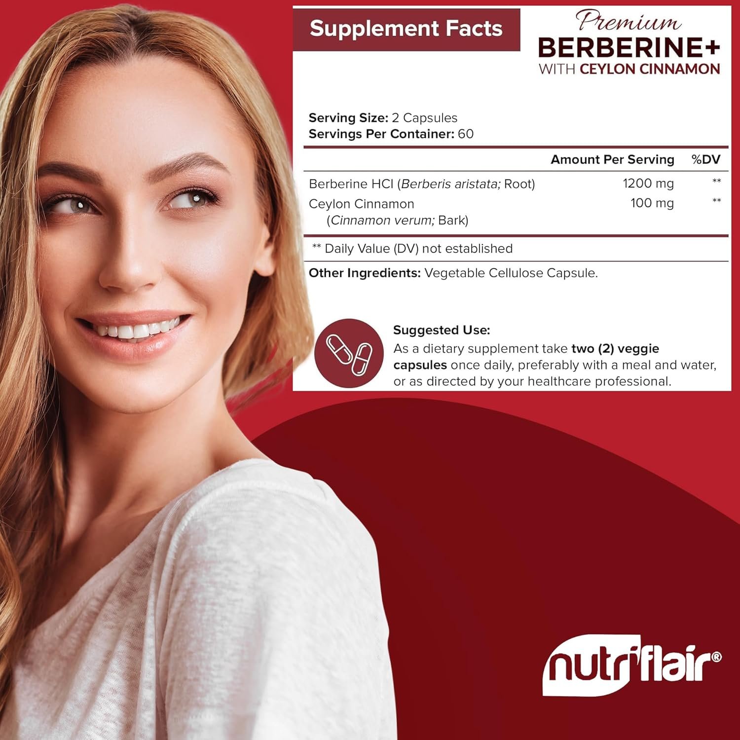 NutriFlair Premium Berberine HCL 1200mg, 120 Capsules - Plus Pure True Ceylon Cinnamon, Berberine HCI Root Supplements Pills - Immune System, Healthy Weight Management - Image 5