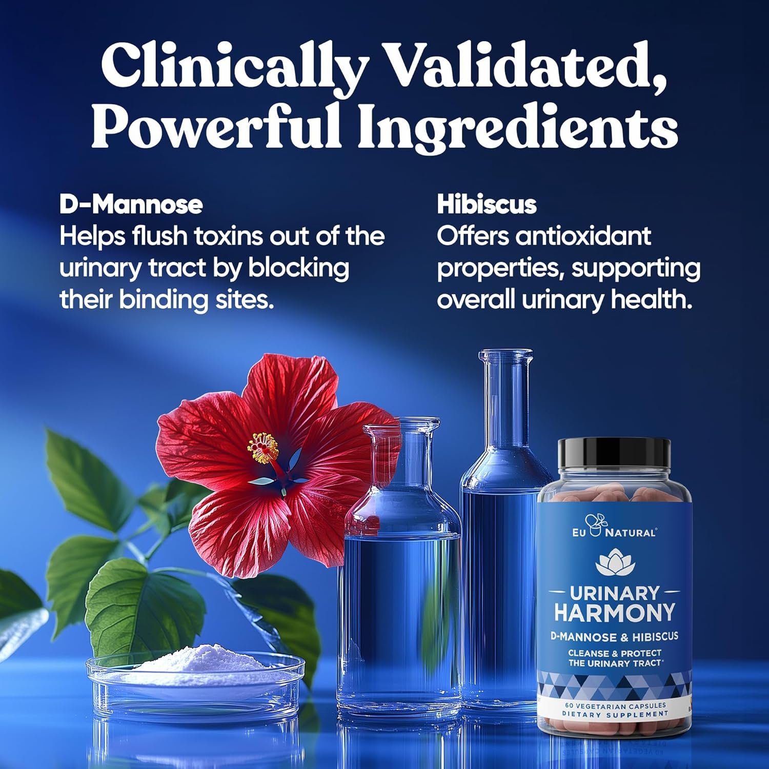 Urinary Harmony D-Mannose Supplement – Urinary Tract Health for Women – Cleanses and Flushes the Urinary System – Potent Clinical Strength Formula with DMannose and Hibiscus – 60 Fast Acting Capsules - Image 4
