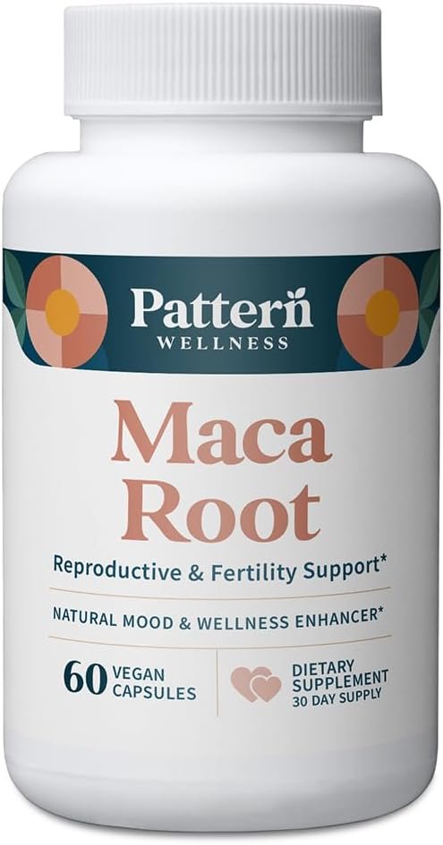 Pattern Wellness Maca Root for Men & Women - 10,000mg - Natural Mood & Wellness Enhancer - Unique Optimum Blend for Fertility, Reproductive & Whole Body Health - 60 Vegan Capsules