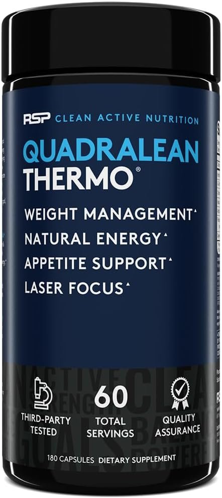 RSP Nutrition QuadraLean Thermogenic Fat Burner for Men & Women, Weight Loss Supplement, Crash-Free Energy, Metabolism Booster & Appetite Suppressant, Diet Pills, 60 Serv (Packaging May Vary)