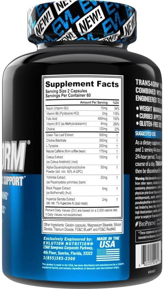 EVL Thermogenic Fat Burner Support - Fast Acting Weight Loss Energy and Appetite Support - Trans4orm Green Tea Supplement for Men and Women - 60 Servings - Image 4