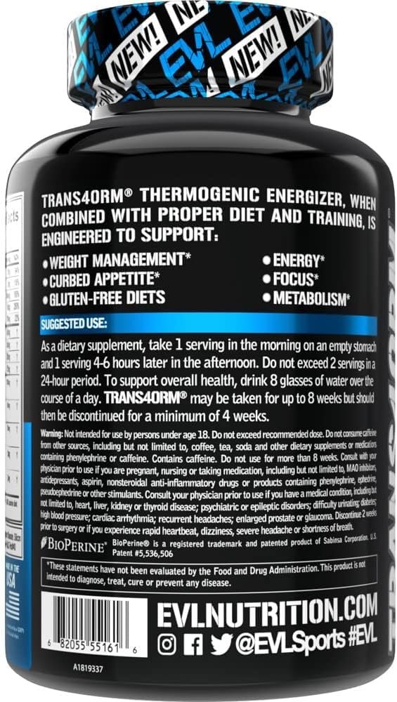 EVL Thermogenic Fat Burner Support - Fast Acting Weight Loss Energy and Appetite Support - Trans4orm Green Tea Supplement for Men and Women - 60 Servings - Image 5