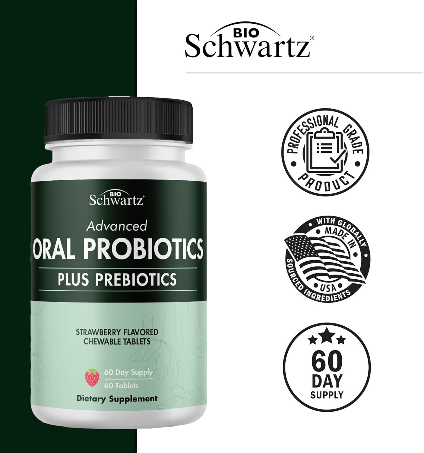 Oral Probiotics Supplement with Prebiotics - Supports Healthy Teeth Gums Mouth and Fresh Odorless Breath for Adults - Strawberry Flavored Chewable Dental Probiotic (60 Tablets, 60 Day Supply) - Image 5