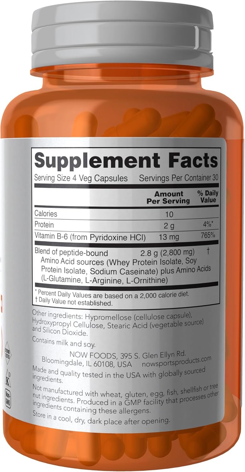 NOW Sports Nutrition, Amino Complete™, Protein Blend With 20 Aminos and B-6, 120 Veg Capsules - Image 2