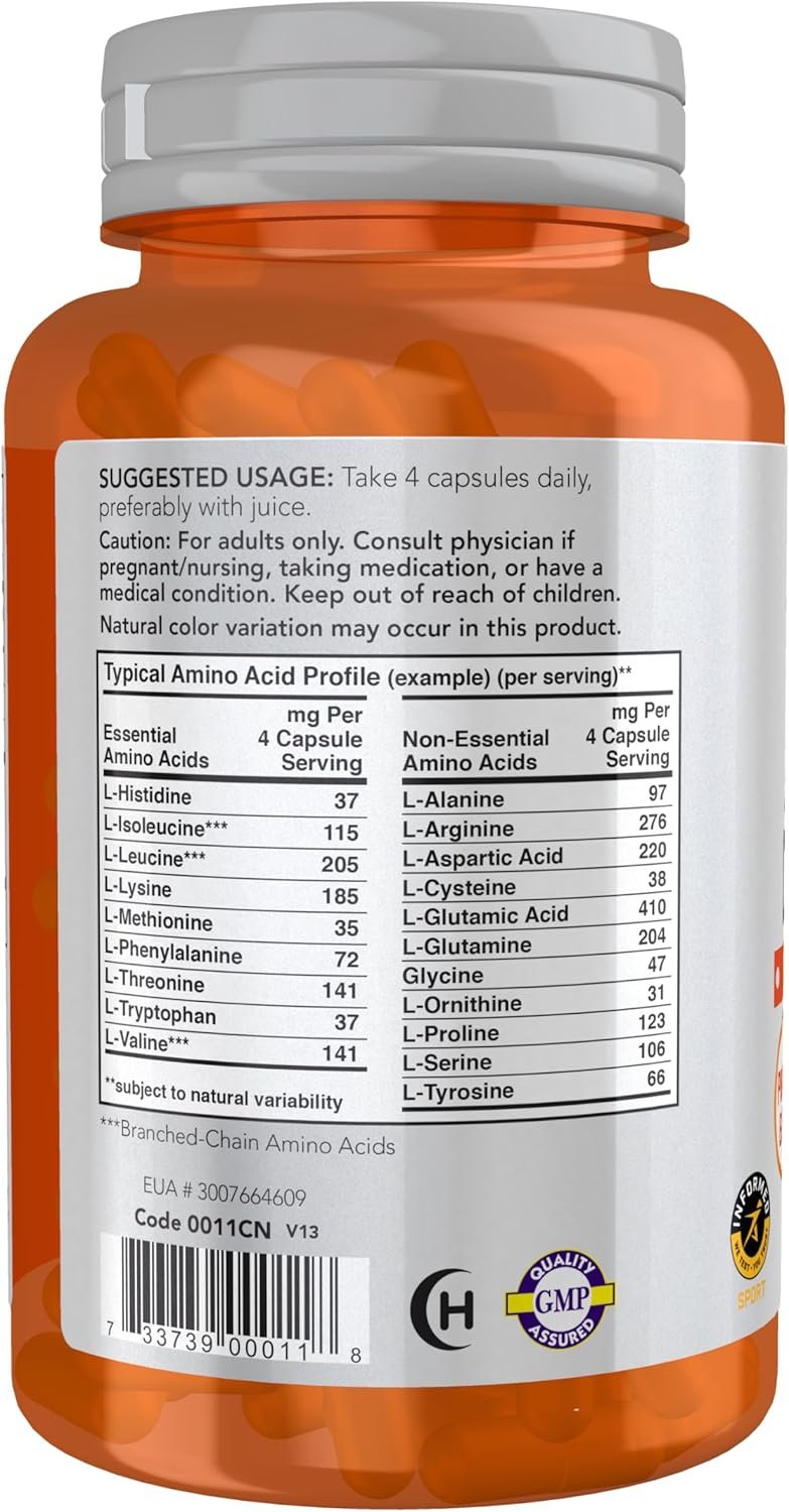 NOW Sports Nutrition, Amino Complete™, Protein Blend With 20 Aminos and B-6, 120 Veg Capsules - Image 3