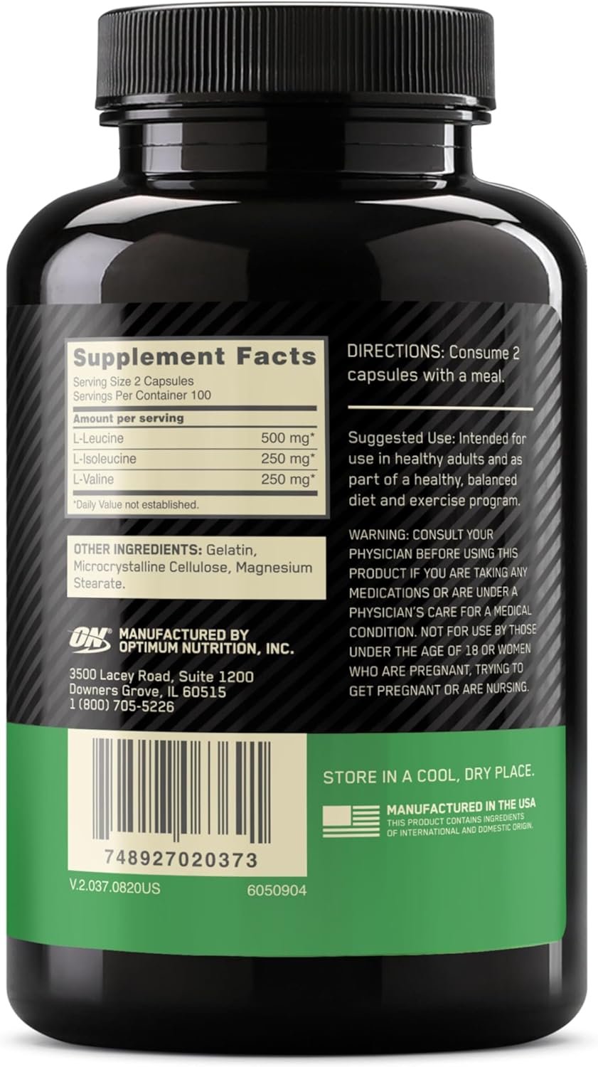 Optimum Nutrition Instantized BCAA Branched Chain Essential Amino Acids Capsules, 1000mg, 200 Count - Image 7