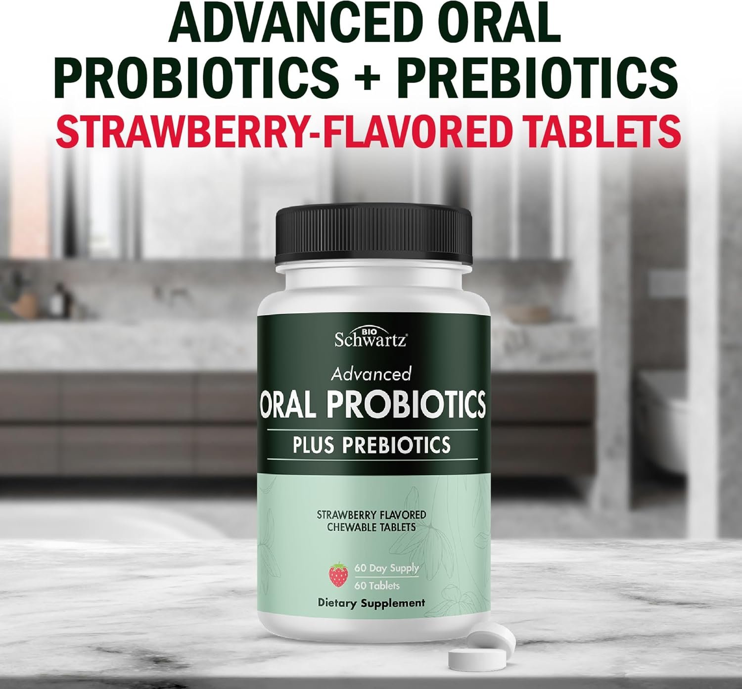 Oral Probiotics Supplement with Prebiotics - Supports Healthy Teeth Gums Mouth and Fresh Odorless Breath for Adults - Strawberry Flavored Chewable Dental Probiotic (60 Tablets, 60 Day Supply) - Image 4