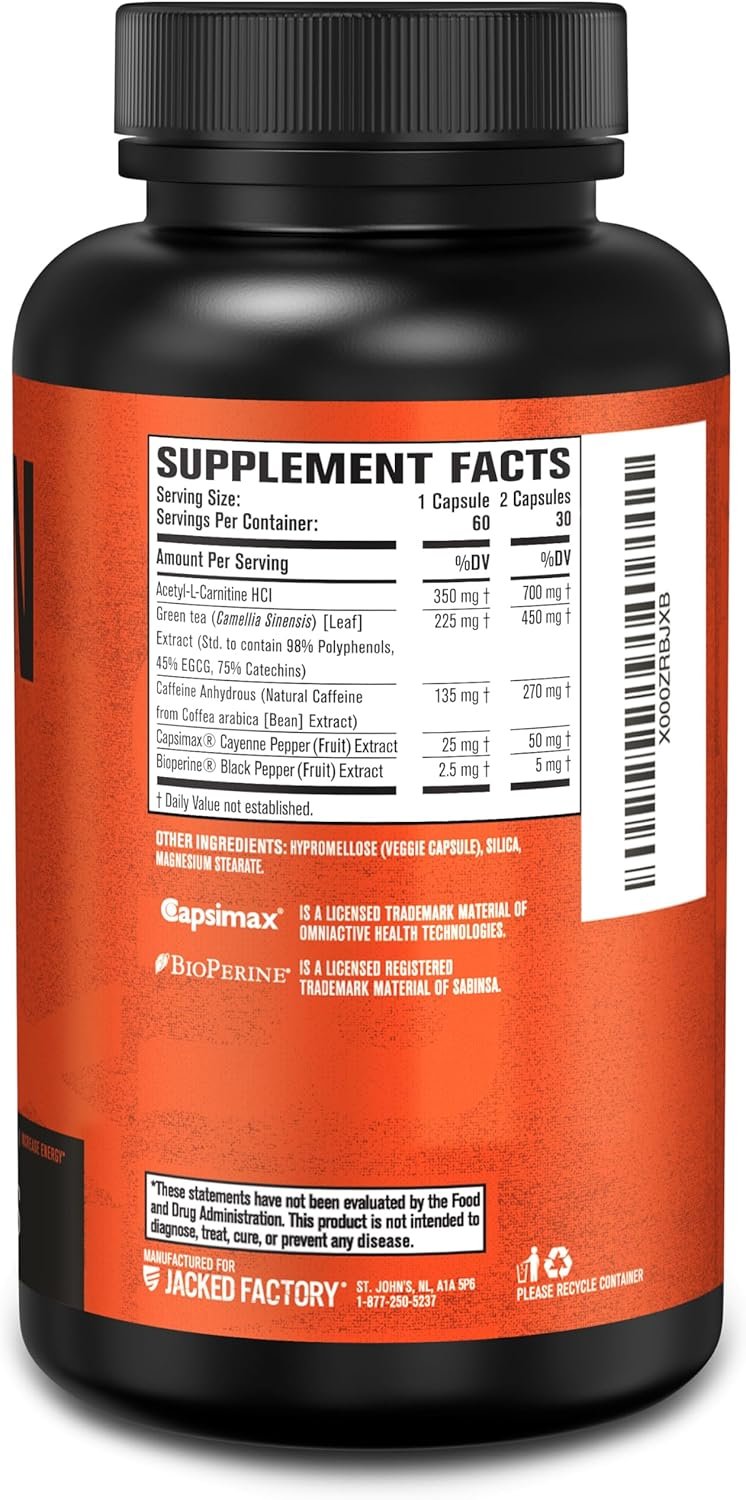 Jacked Factory Burn-XT Clinically Studied Fat Burner & Weight Loss Supplement - Appetite Suppressant & Energy Booster - with Acetyl L-Carnitine, Green Tea Extract and More - 60 Natural Diet Pills - Image 9