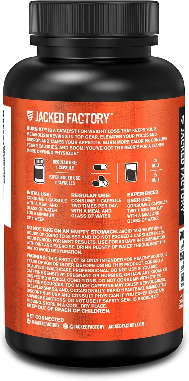 Jacked Factory Burn-XT Clinically Studied Fat Burner & Weight Loss Supplement - Appetite Suppressant & Energy Booster - with Acetyl L-Carnitine, Green Tea Extract and More - 60 Natural Diet Pills - Image 8