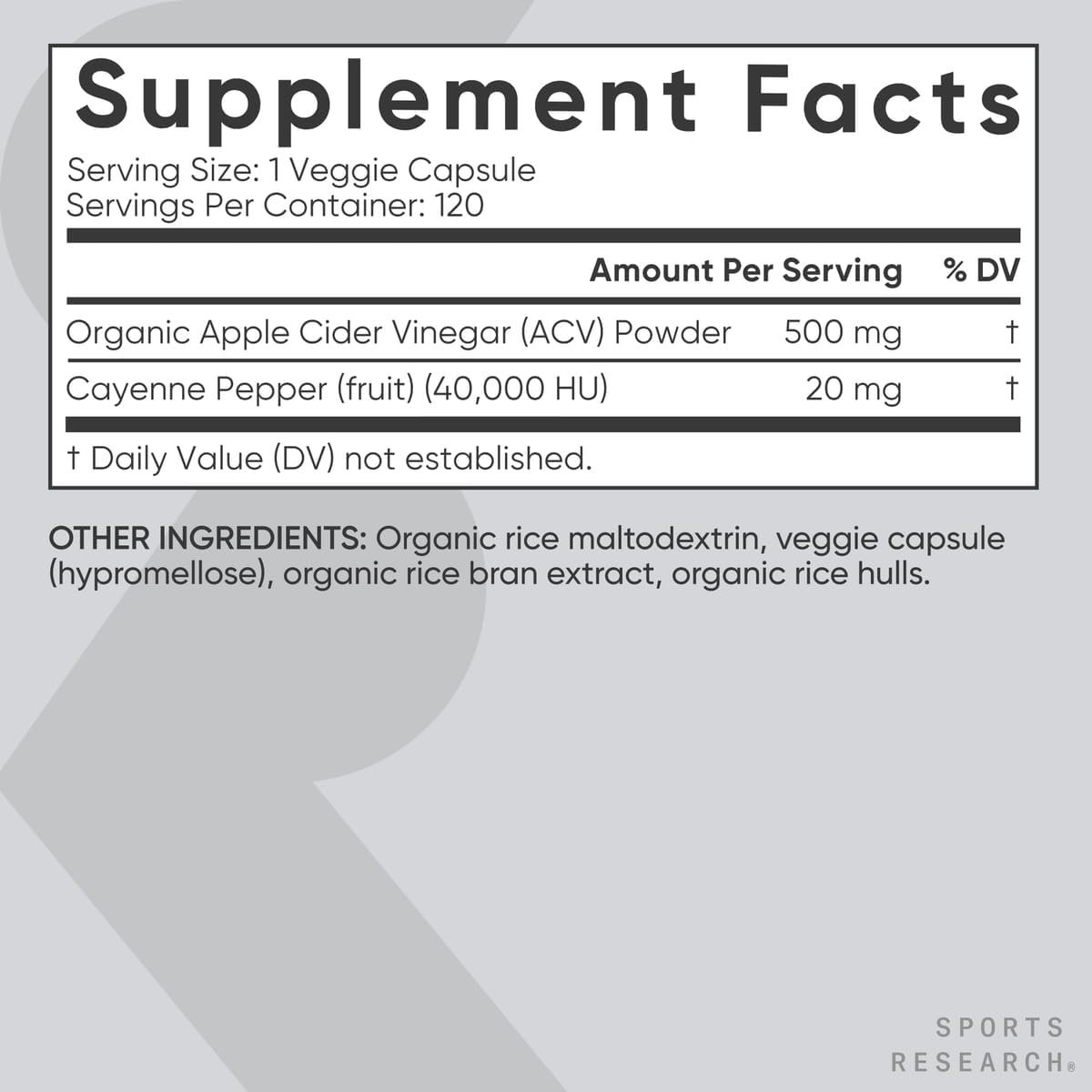 Sports Research Apple Cider Vinegar with Cayenne Pepper | Made from Organic Fermented Apple Cider - Non-GMO Project Verified & Vegan Certified (120 Veggie Capsules) - Image 5