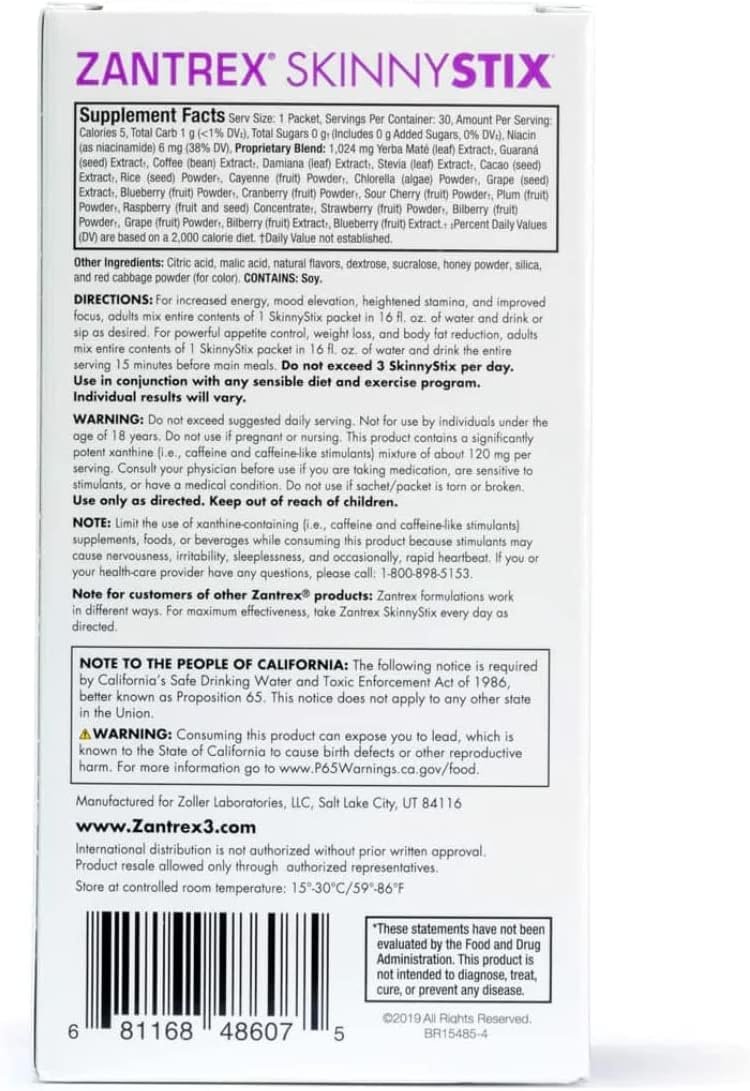 Zantrex SkinnyStix Energy Powder – Lose Weight, GLP-1, Appetite Suppressant, Boost Mood – 10 Calories – Yerba Mate, Coffee Bean – 30 Stix, Berry - Image 10