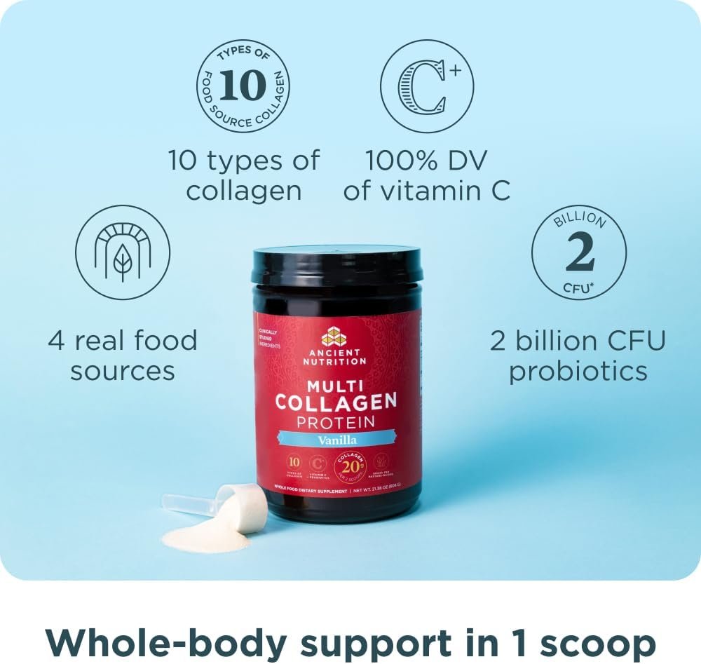 Collagen Powder Protein by Ancient Nutrition, Multi Collagen Vanilla Protein Powder, 45 Servings, with Vitamin C, Hydrolyzed Collagen Peptides Supports Skin and Nails, Gut Health, 16.7oz - Image 4