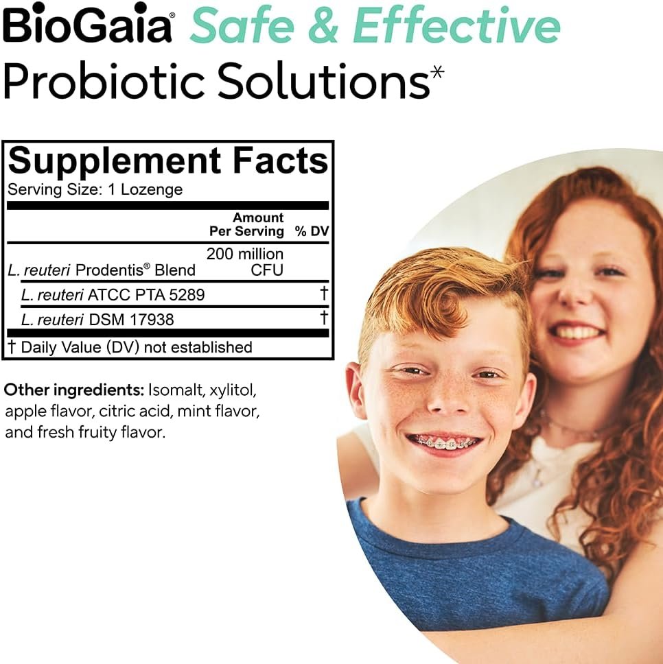 BioGaia Prodentis Kids | Dental Probiotics for Teeth and Gums | Promotes Good Oral Health & Gut Health Too | Oral Probiotics | 30 Apple-Flavored Lozenges | 1-Pack - Image 6