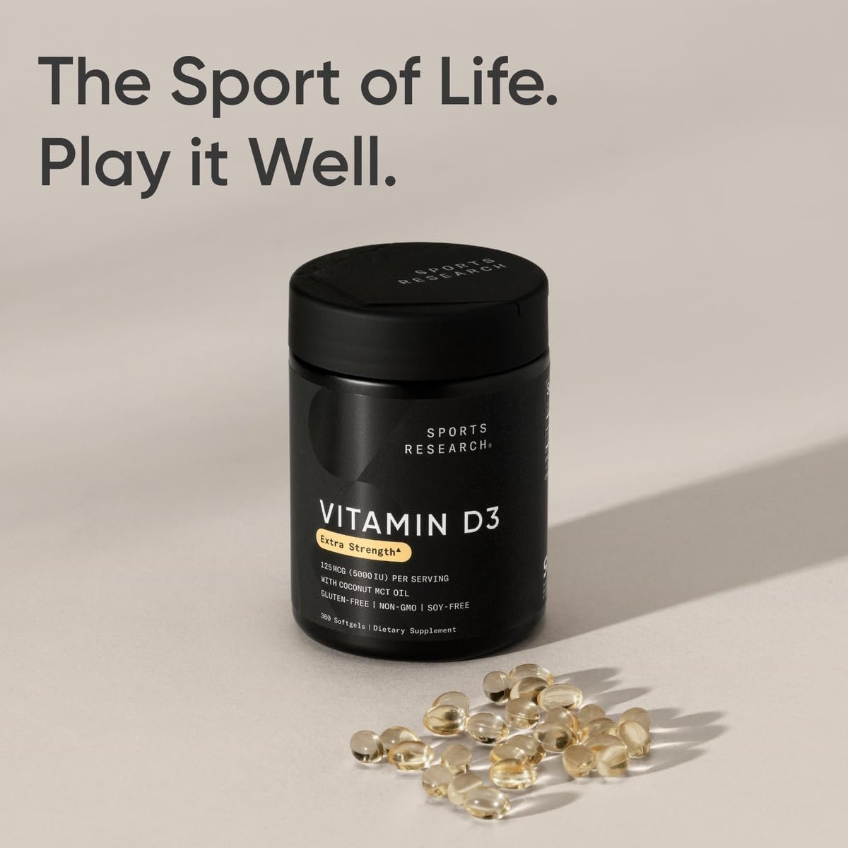 Sports Research Vitamin D3 5000iu (125mcg) with Coconut Oil ~ High Potency Vitamin D for Immune & Bone Support ~ Non-GMO Verified, Gluten & Soy Free (360 Mini-Liquid Softgels) - Image 7