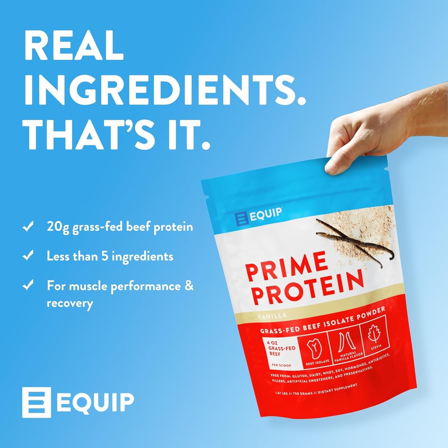 Equip Foods Prime Protein Powder | Clean, Grass Fed Beef Protein Isolate | Carnivore Protein Powder | Paleo, Keto Friendly | Gluten, Dairy Free | Helps Build & Repair Tissue | 30 Servings, Vanilla - Image 5