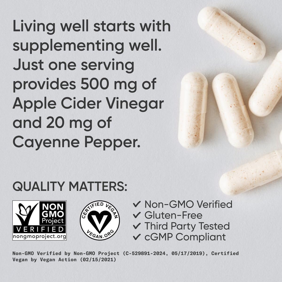 Sports Research Apple Cider Vinegar with Cayenne Pepper | Made from Organic Fermented Apple Cider - Non-GMO Project Verified & Vegan Certified (120 Veggie Capsules) - Image 4