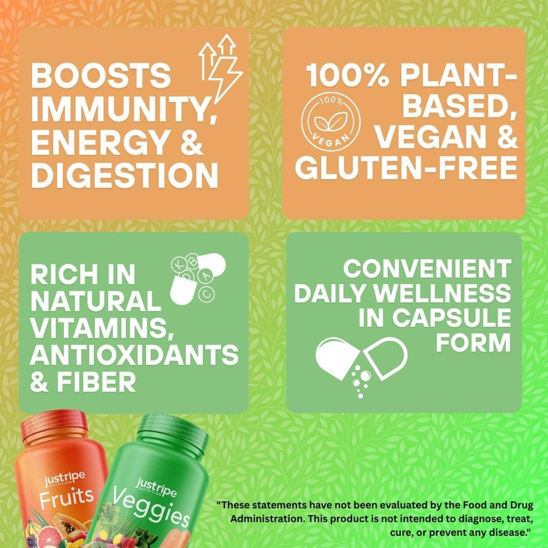 Fruits and Veggies Supplement - 90 Fruit and 90 Vegetable Capsules - 100% Whole Natural Superfood - Filled with Vitamins and Minerals - Supports Energy Levels (1 Pack) - Image 6