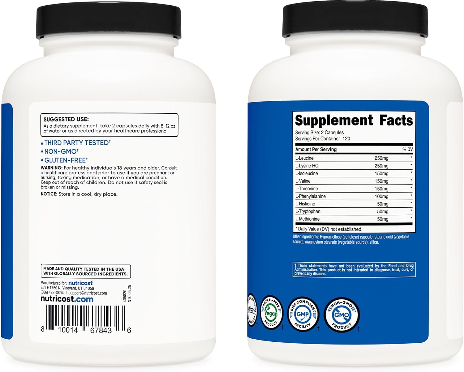 Nutricost EAA Capsules 1200mg, 240 Capsules - Essential Amino Acids, 120 Servings - Non-GMO, Gluten Free & Vegan - Image 4