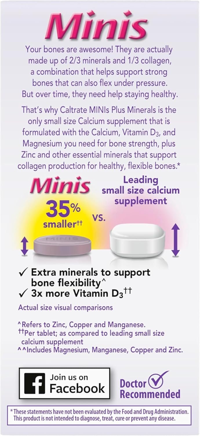 Caltrate Minis 600 Plus D3 Plus Minerals Calcium and Vitamin D Supplement Tablets, Bone Health and Mineral Supplement for Adults - 150 Count - Image 11