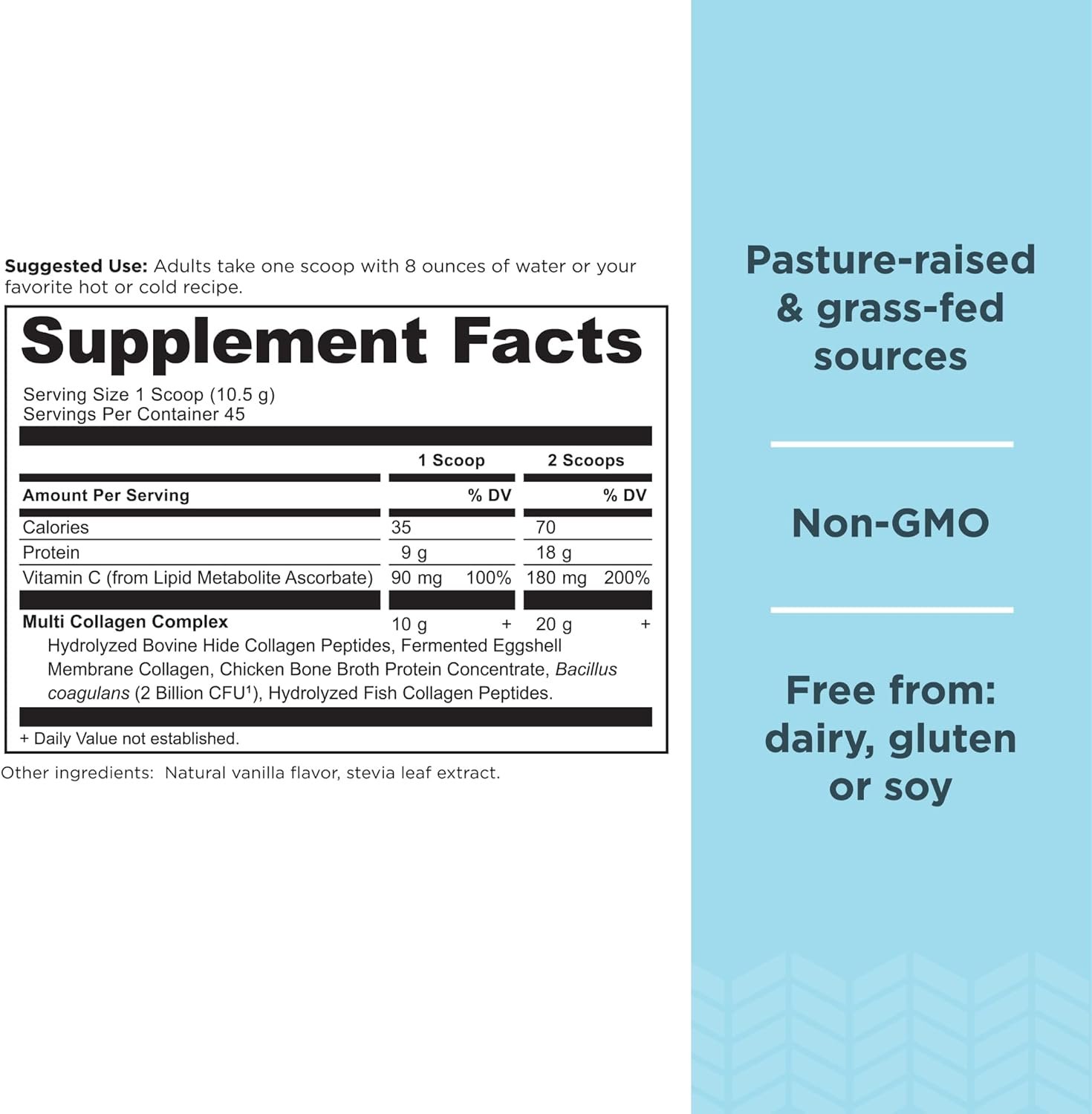 Collagen Powder Protein by Ancient Nutrition, Multi Collagen Vanilla Protein Powder, 45 Servings, with Vitamin C, Hydrolyzed Collagen Peptides Supports Skin and Nails, Gut Health, 16.7oz - Image 3