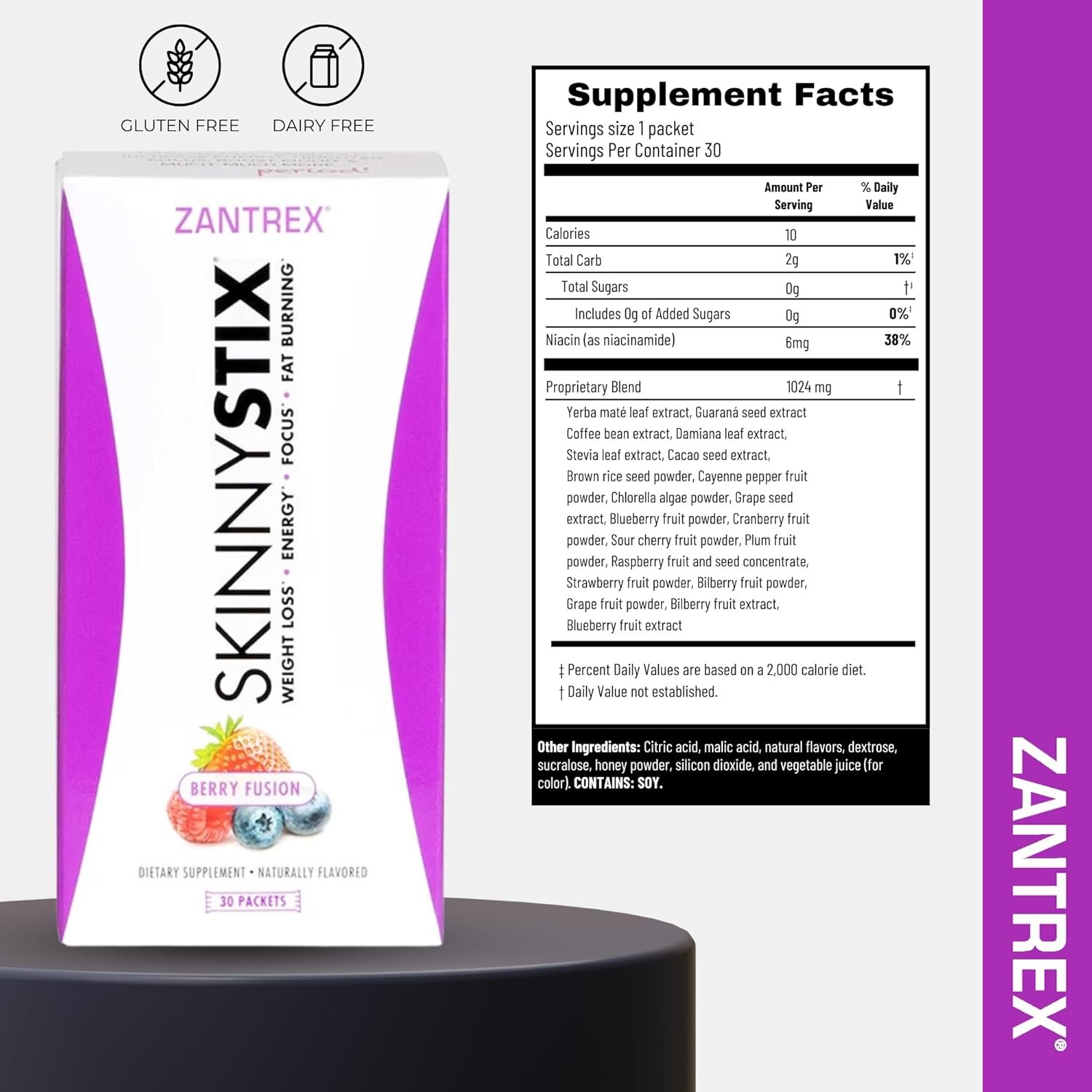 Zantrex SkinnyStix Energy Powder – Lose Weight, GLP-1, Appetite Suppressant, Boost Mood – 10 Calories – Yerba Mate, Coffee Bean – 30 Stix, Berry - Image 7