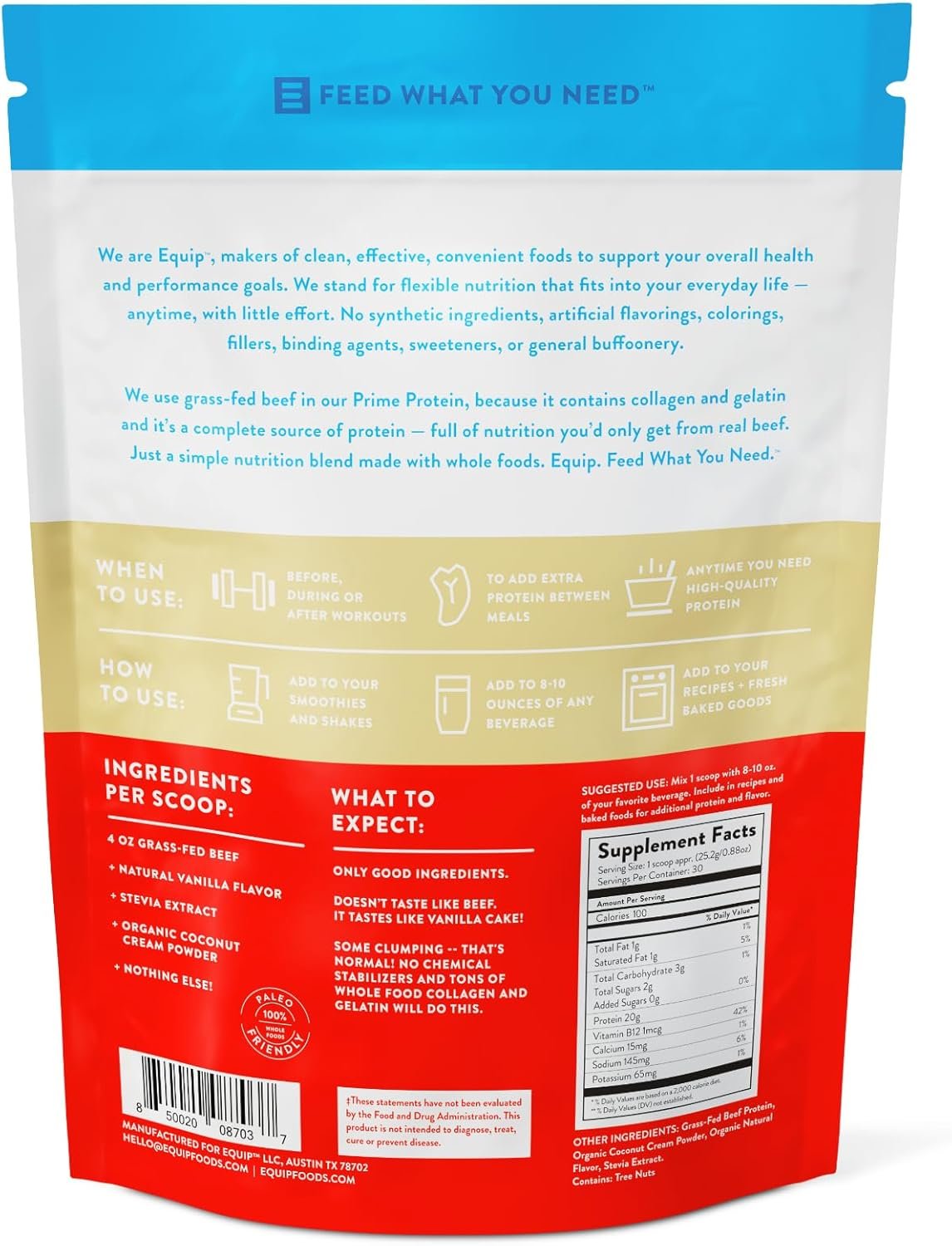 Equip Foods Prime Protein Powder | Clean, Grass Fed Beef Protein Isolate | Carnivore Protein Powder | Paleo, Keto Friendly | Gluten, Dairy Free | Helps Build & Repair Tissue | 30 Servings, Vanilla - Image 7