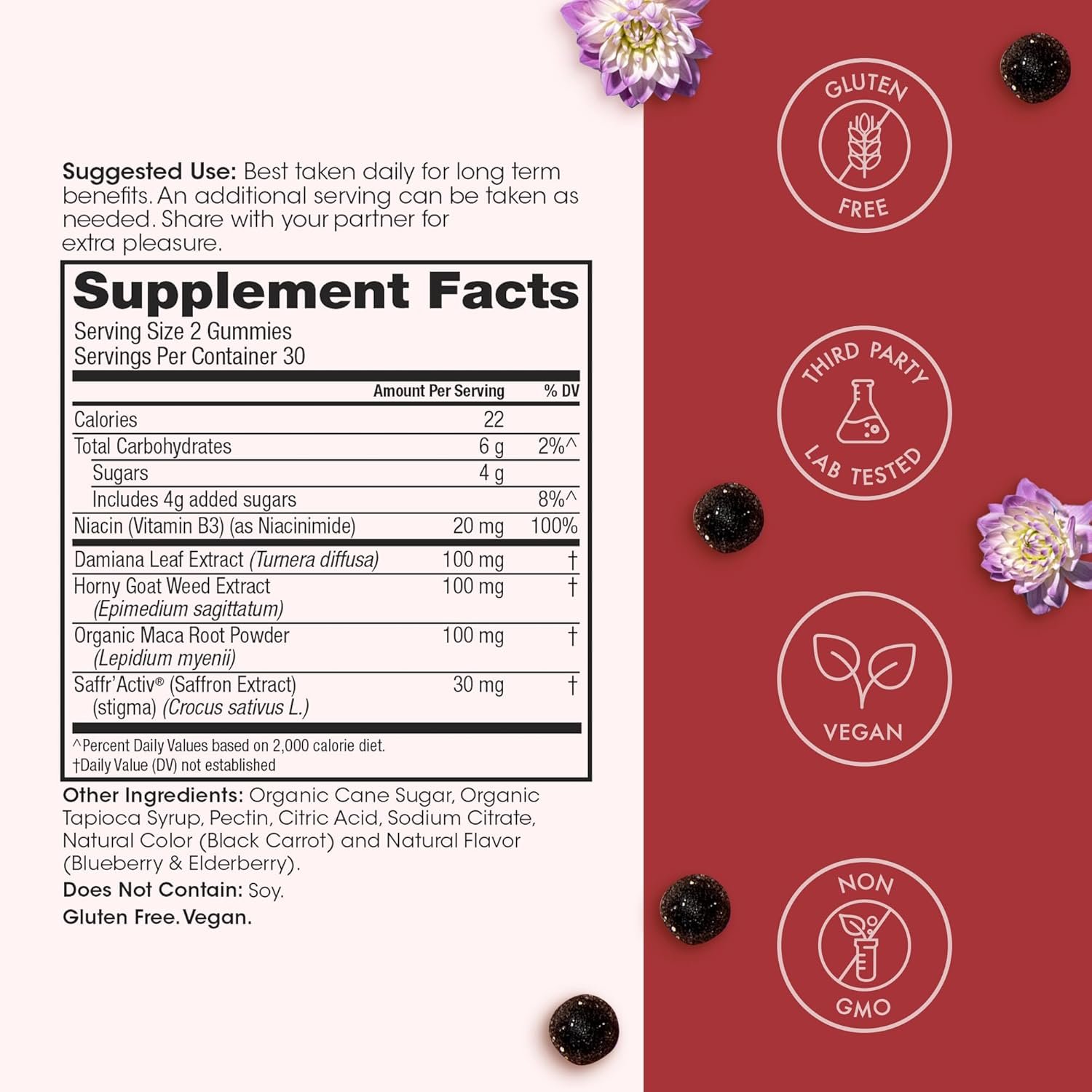 Winged Wellness Love Bites, Libido Booster for Women with Maca Root - Libido & Pleasure Booster with Horny Goat Weed & Damiana - Natural Aphrodisiac Gummy Supplement - Wild Blueberry, 60 Vegan Gummies - Image 4