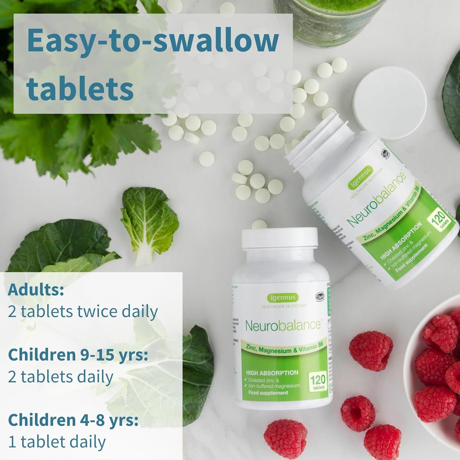 Igennus Neurobalance High Absorption Zinc Magnesium & B6 Complex, Cognitive Support, Focus & Recovery, 24mg Chelated Zinc Picolinate, Oxide-Free Magnesium, Vegan, Non-GMO, 120 Tablets - Image 7