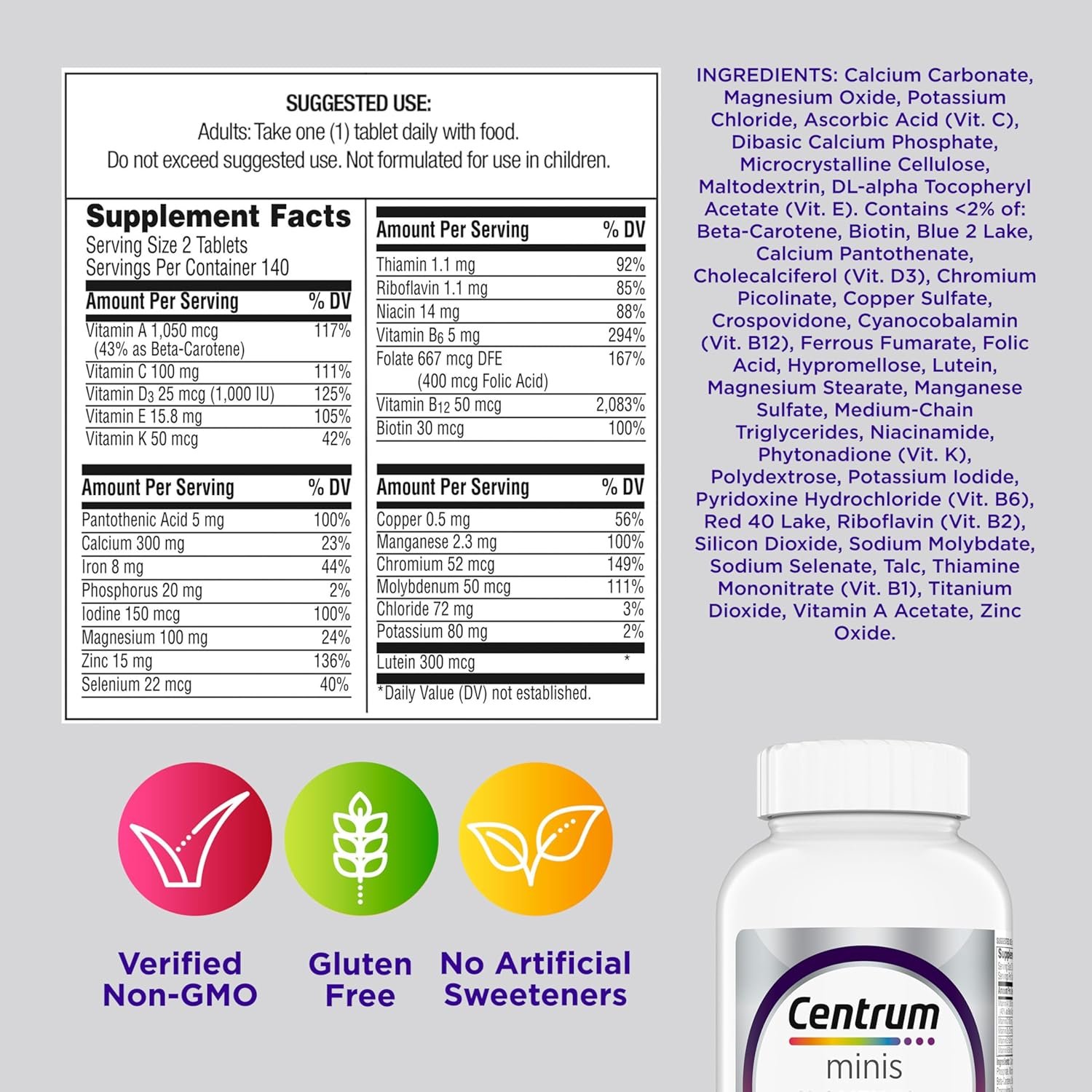 Centrum Minis Silver Women's Multivitamin for Women 50 Plus, Multimineral Supplement with Vitamin D3, B Vitamins, Non-GMO Ingredients, Supports Memory and Cognition in Older Adults - 280 Ct - Image 8