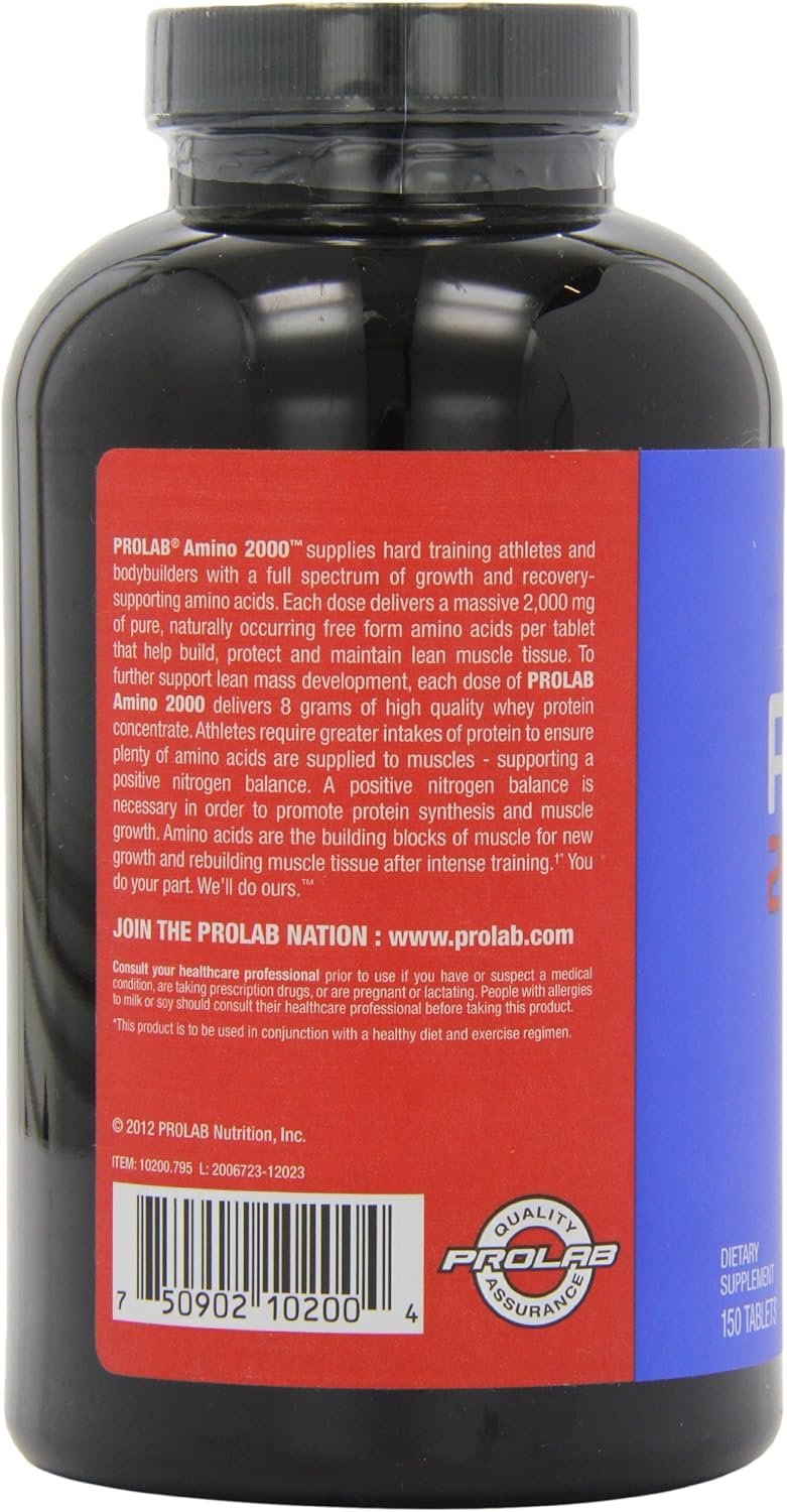 Prolab Amino 2000 Essential Amino Acids Supplement, High-Potency BCAA Blend for Muscle Support & Recovery (150 Tablets) - Image 5