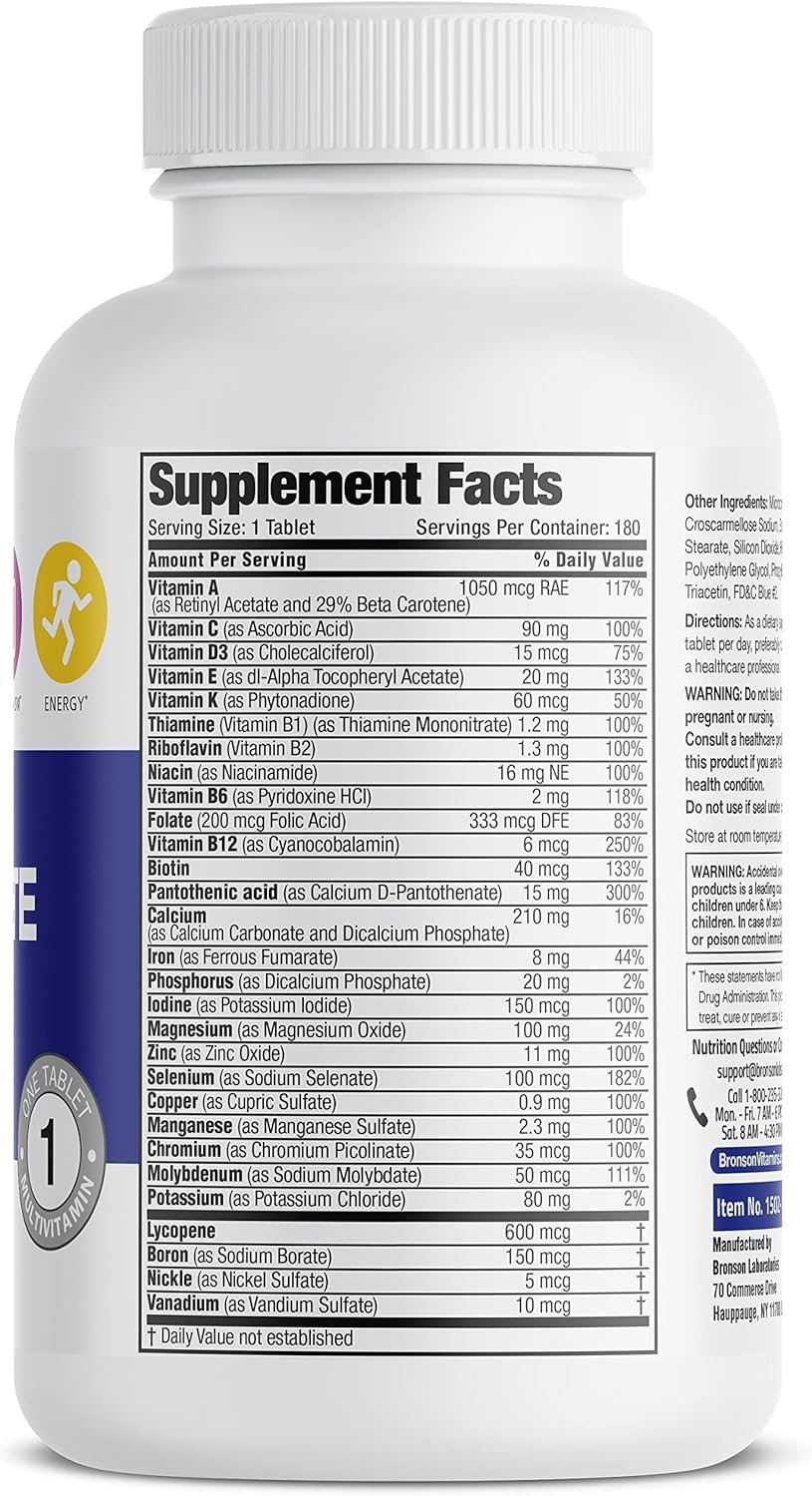 Bronson ONE Daily Men’s Complete Multivitamin Multimineral Once-Daily Multi for Active Men, 180 Tablets - Image 2