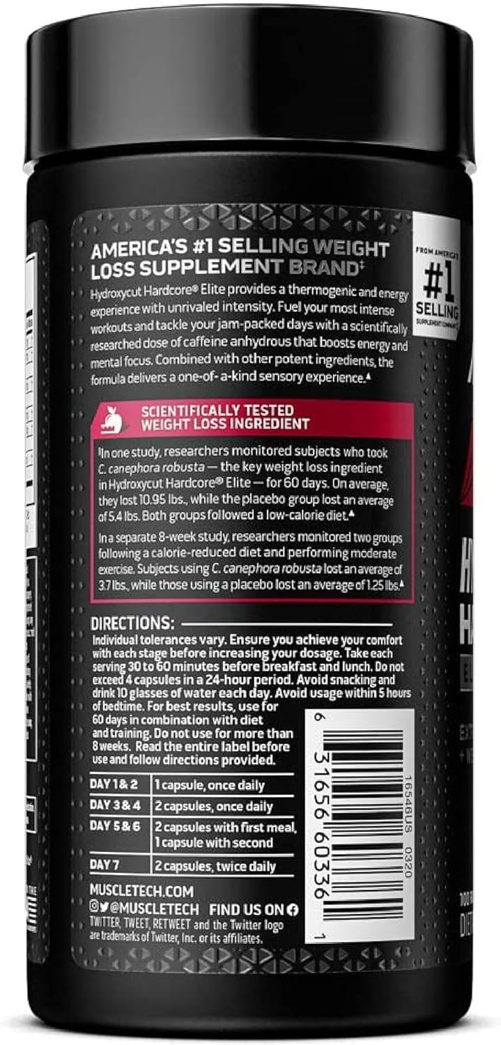 Hydroxycut Hardcore Elite - 100 Rapid-Release Thermo Caps - Energy & Focus - for Men & Women - 50 Servings - Image 2