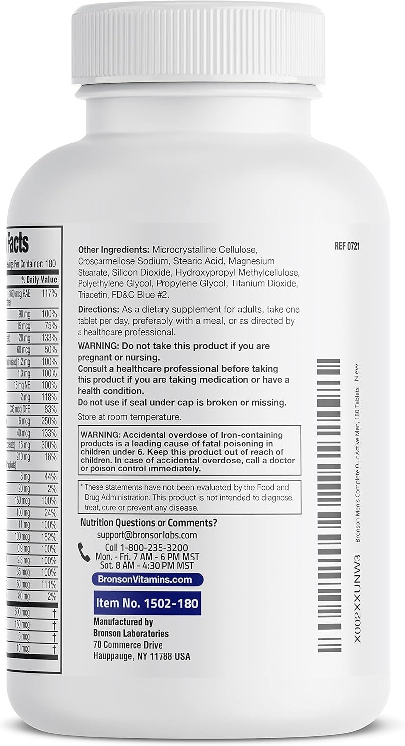 Bronson ONE Daily Men’s Complete Multivitamin Multimineral Once-Daily Multi for Active Men, 180 Tablets - Image 7