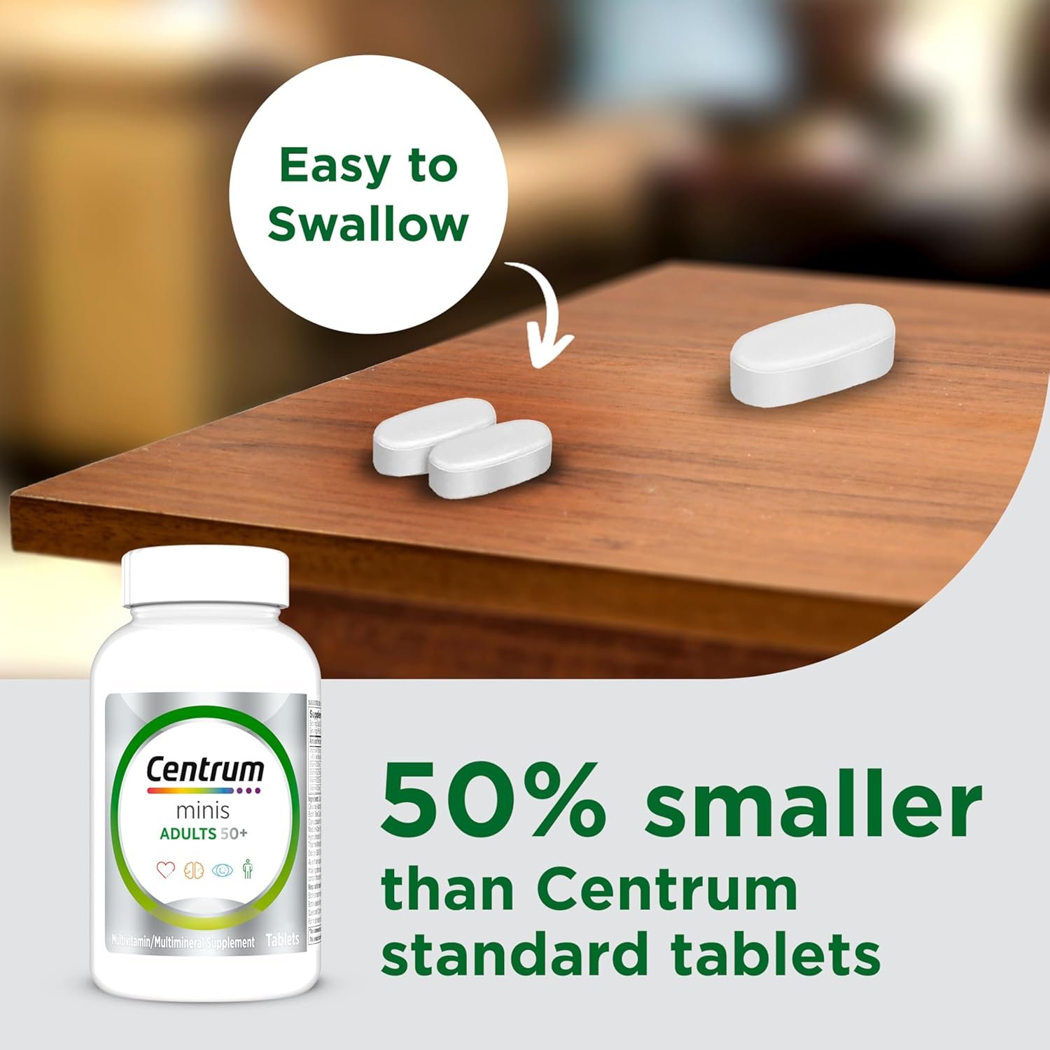 Centrum Minis Silver Multivitamin Tablet for Adults 50 Plus, Multimineral Supplement, Vitamin D3, B-Vitamins, Gluten Free, Non-GMO Ingredients, Supports Memory and Cognition in Older Adults - 320 Ct - Image 4