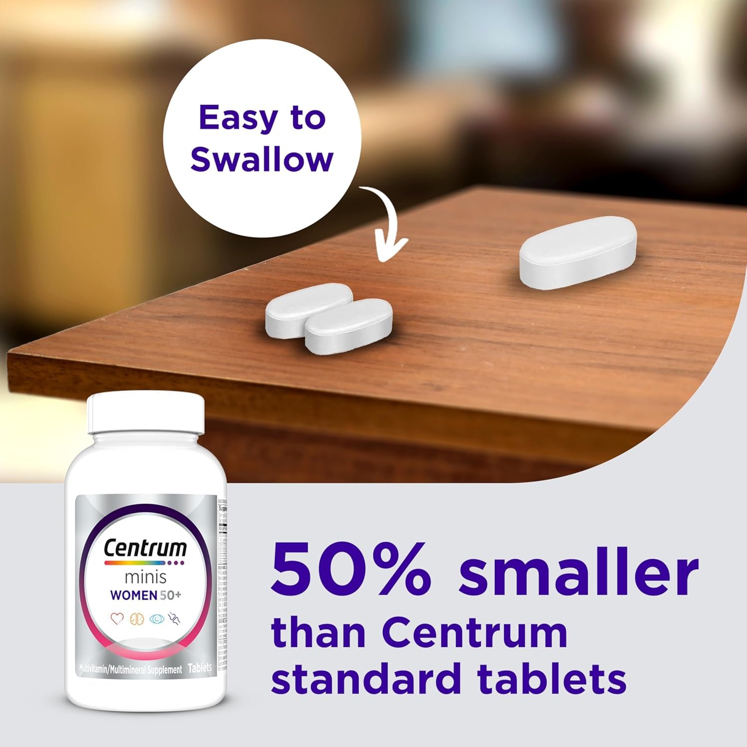 Centrum Minis Silver Women's Multivitamin for Women 50 Plus, Multimineral Supplement with Vitamin D3, B Vitamins, Non-GMO Ingredients, Supports Memory and Cognition in Older Adults - 280 Ct - Image 5