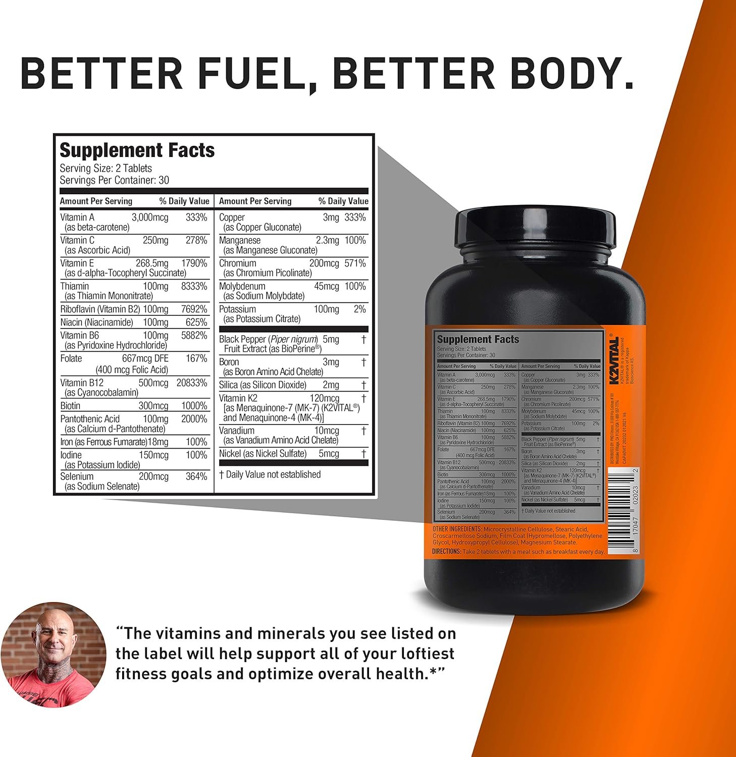 JYM Supplement Science Vita JYM Sports Multivitamin & Mineral Support, Vitamin A, C, B6, B12, E, K, Boron, Biotin, Potassium 60 Tablets - Image 2