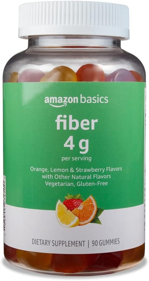 Amazon Basics Fiber Gummies for Digestive Health and Regularity, Orange, Lemon & Strawberry Flavors, 90 Count, Pack of 1 (Previously Solimo)