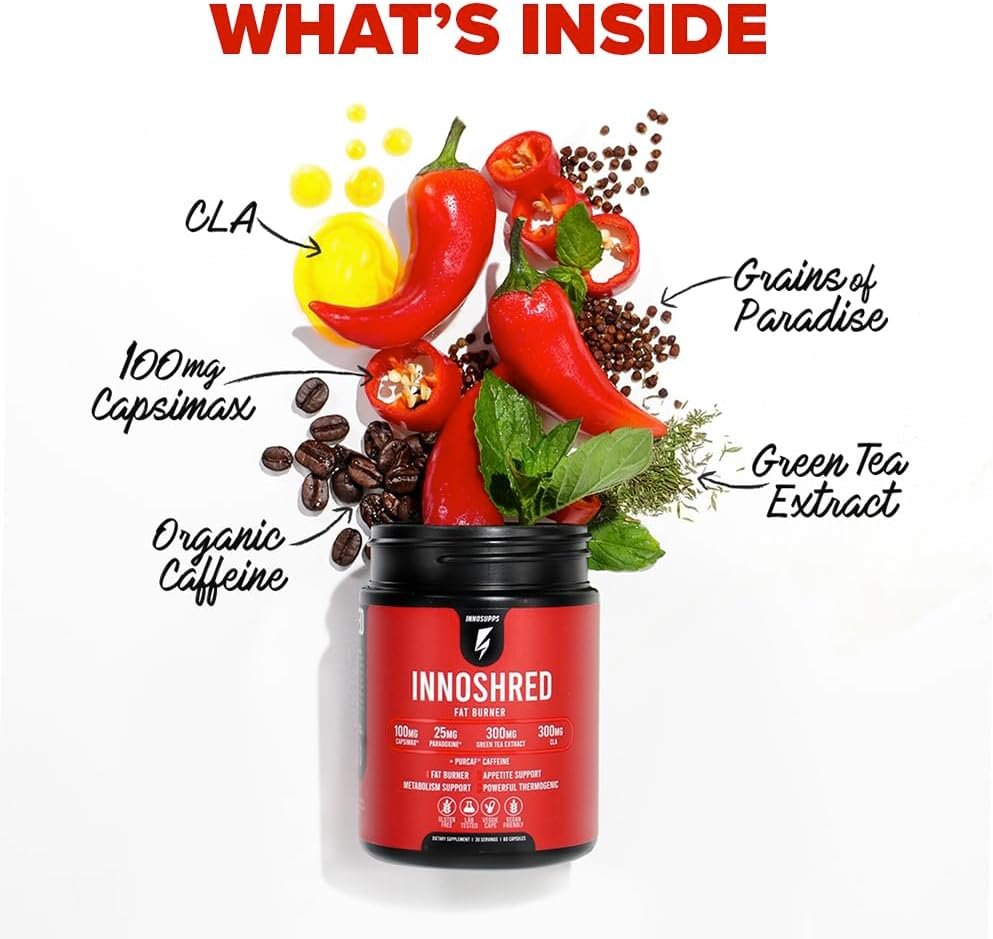 Inno Shred Fat Burner for Men and Women with 100mg Capsimax, Grains of Paradise, Organic Caffeine, Green Tea Extract, Appetite Suppressant, Weight Loss (60 Veggie Capsules) | (with Stimulant) - Image 6