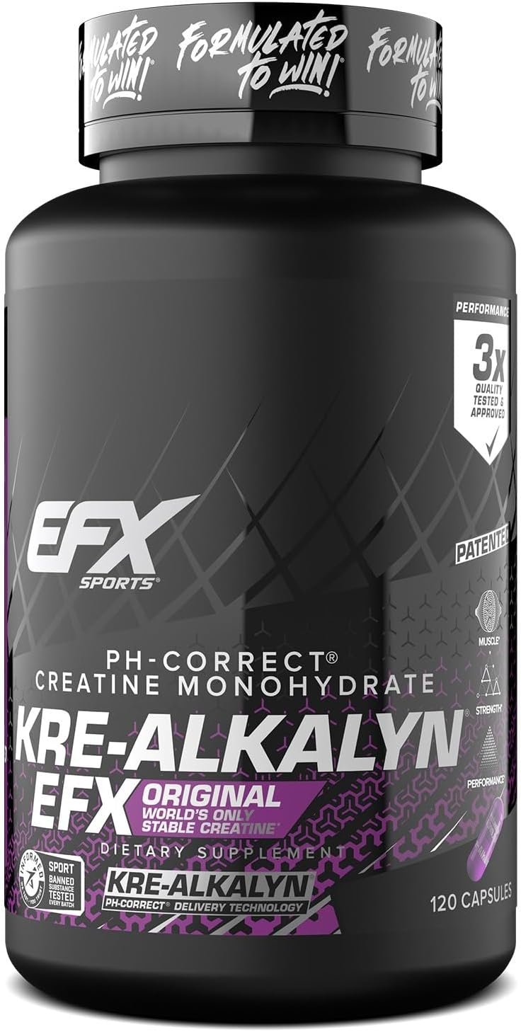 EFX Sports Kre-Alkalyn EFX | pH Correct Creatine Monohydrate Pill Supplement | Strength, Muscle Growth & Performance | 60 Servings, 120 Capsules