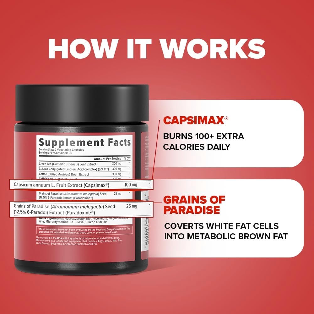 Inno Shred Fat Burner for Men and Women with 100mg Capsimax, Grains of Paradise, Organic Caffeine, Green Tea Extract, Appetite Suppressant, Weight Loss (60 Veggie Capsules) | (with Stimulant) - Image 4